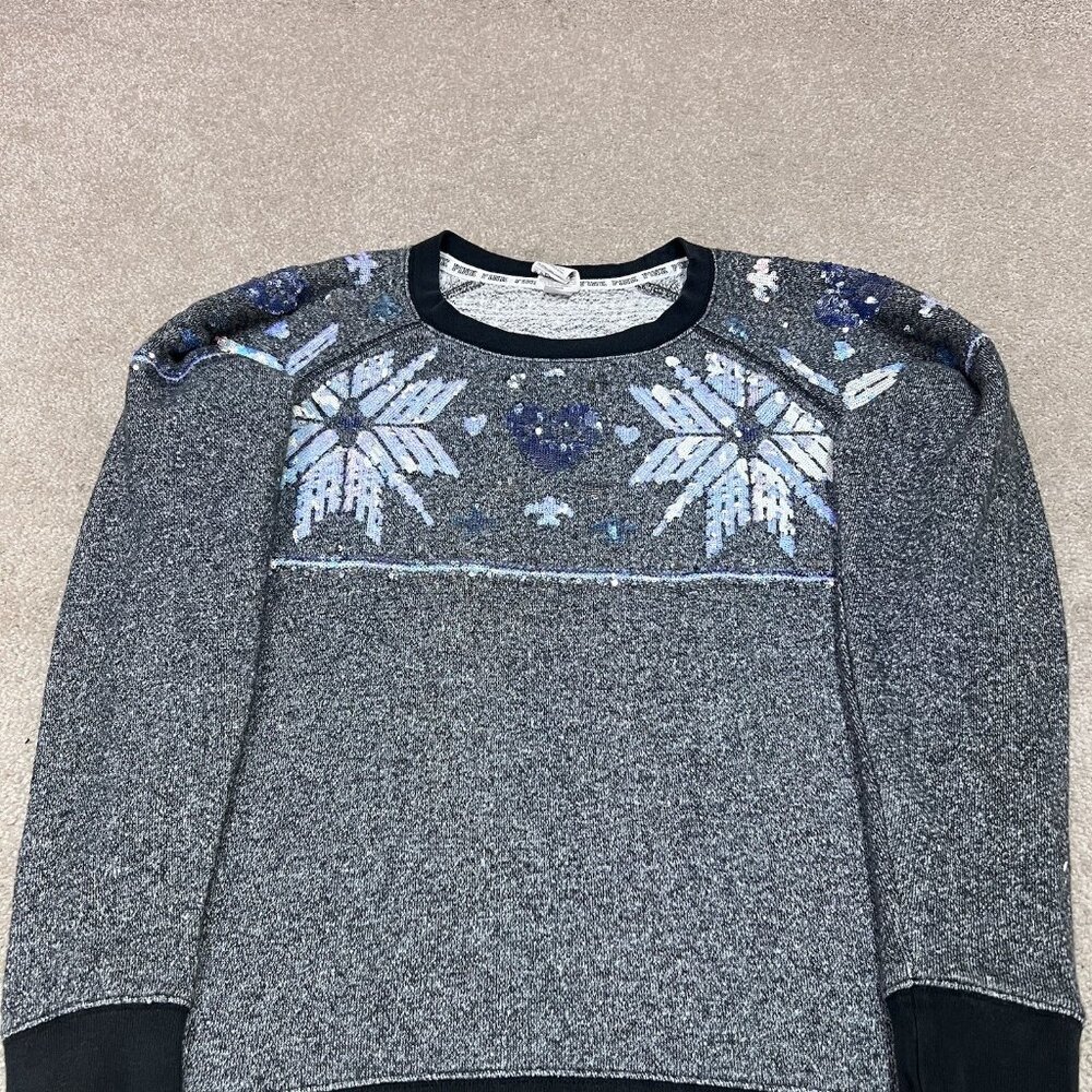 Victoria’s Secret PINK Sweatshirt Sequin Women’s Gray Long Sleeve Pullover XS - Picture 6 of 10